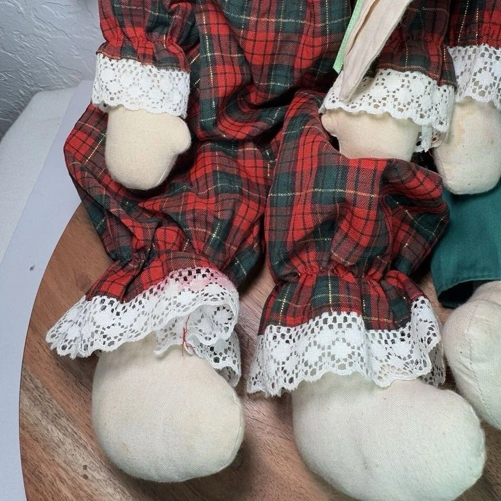 Vintage Cotton‎ Christmas Bunny Dolls Boy Girl Plaid Outfit 17
